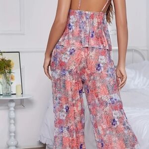 Floral Coral and Lavender Sheer Lounge Set